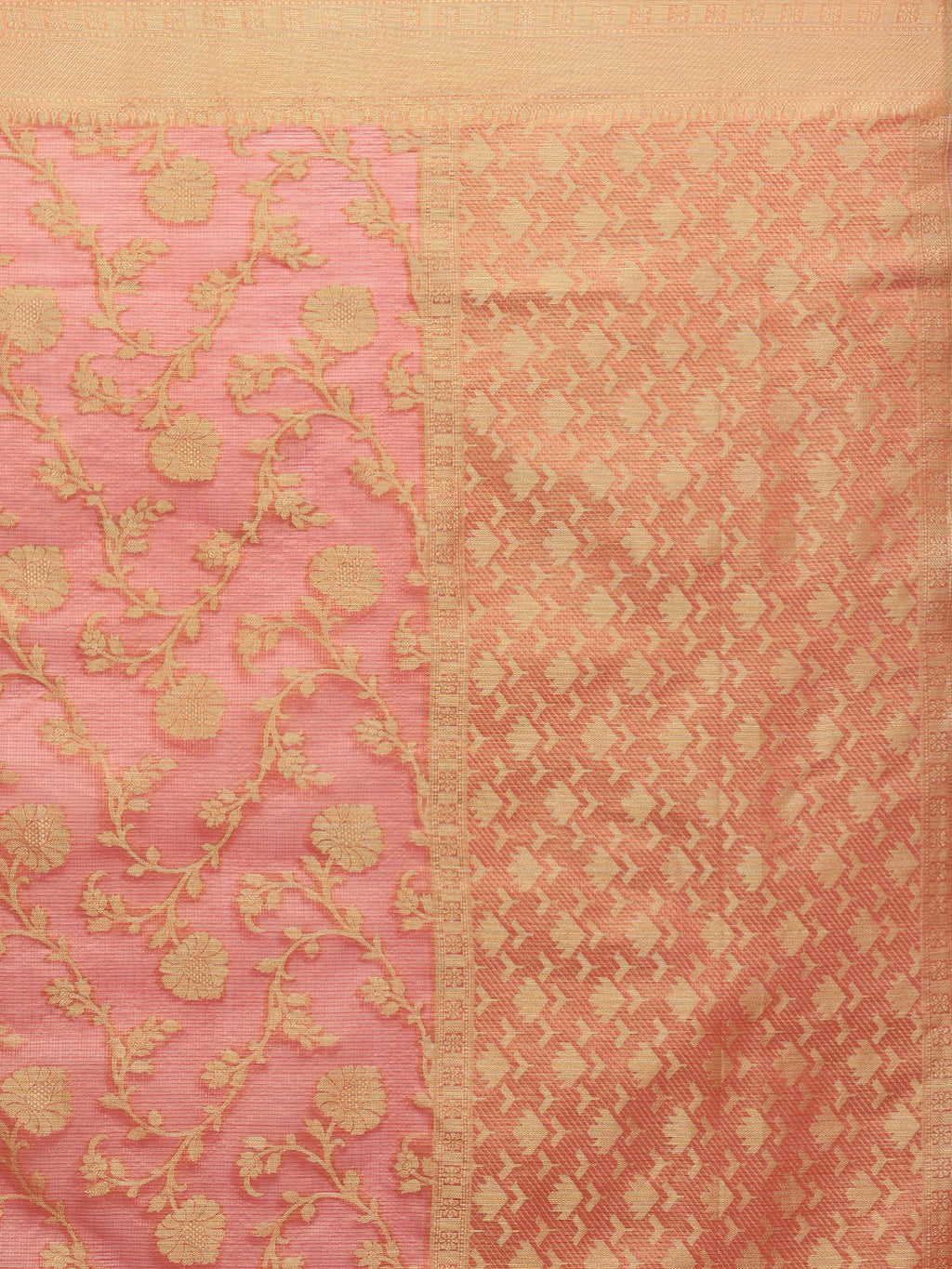 Peach & Gold-toned Pure Kota Silk Saree