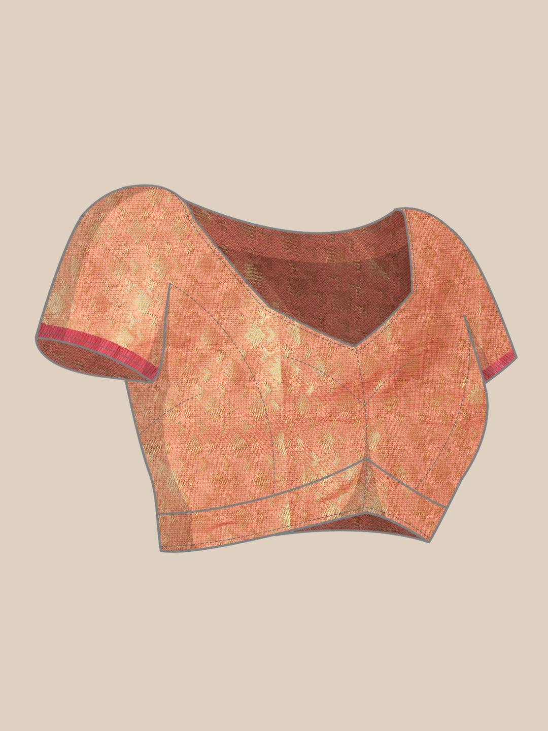 Peach & Gold-toned Pure Kota Silk Saree