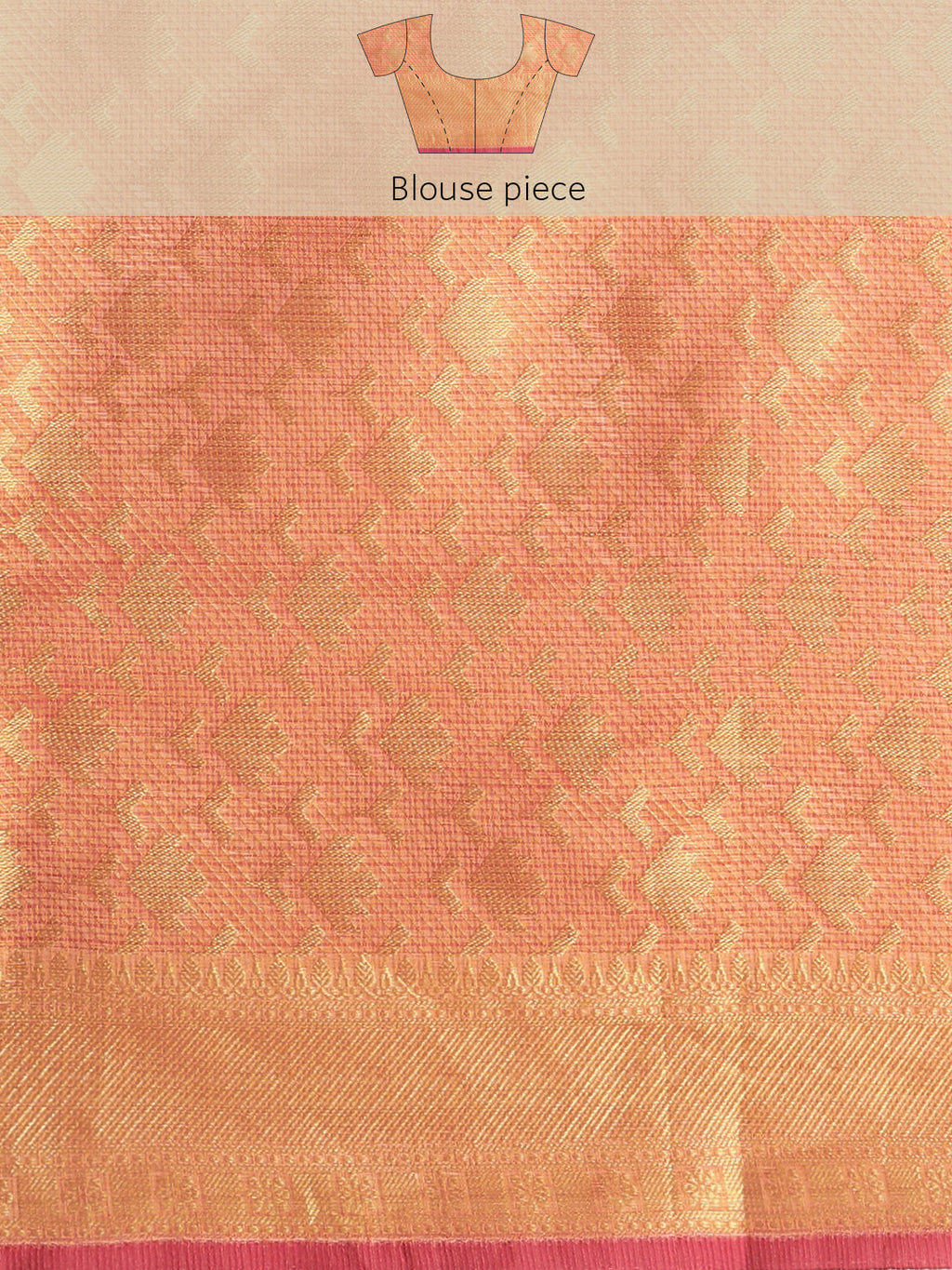 Peach & Gold-toned Pure Kota Silk Saree