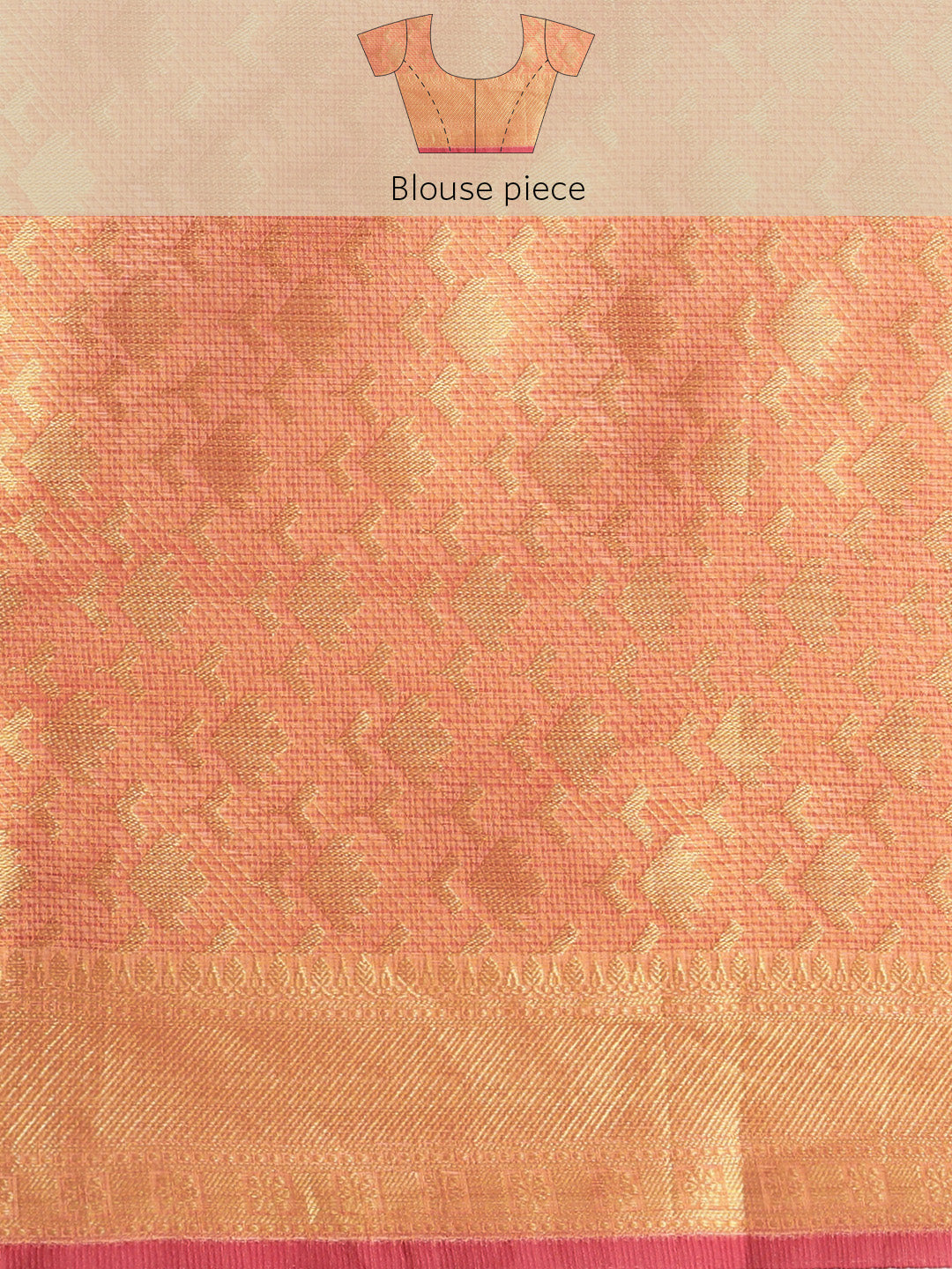 Peach & Gold-toned Pure Kota Silk Saree