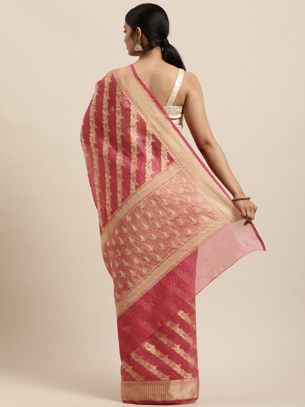 Pink Hand Woven Zari Work Art Kota Silk Saree