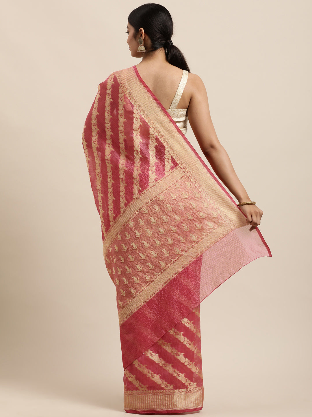 Pink Hand Woven Zari Work Art Kota Silk Saree