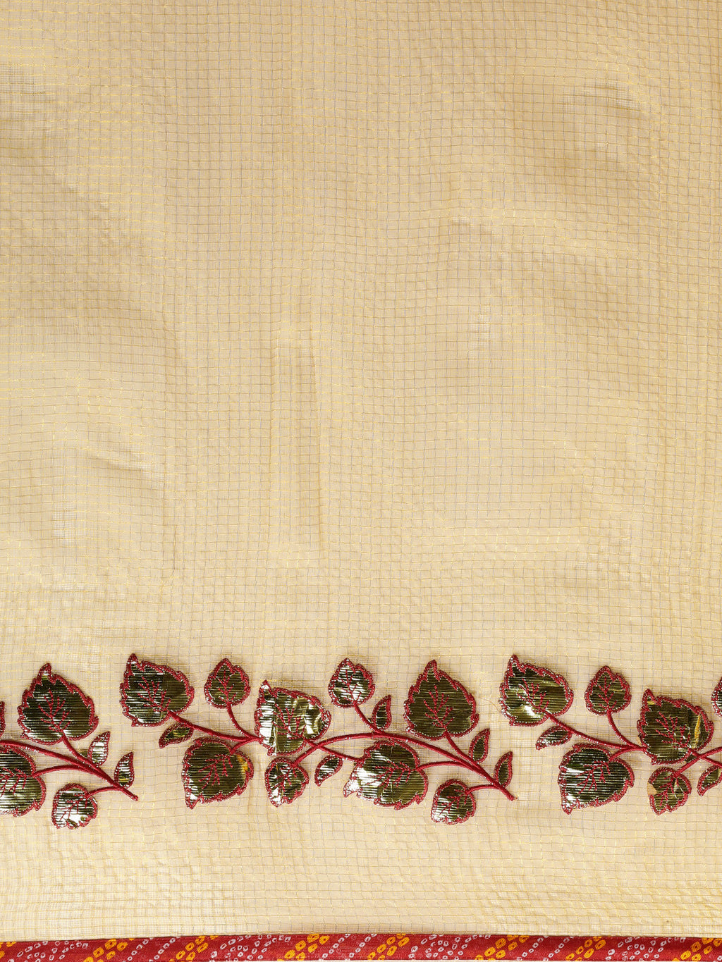 Beige Floral Gota Patti Work Kota Doria Saree