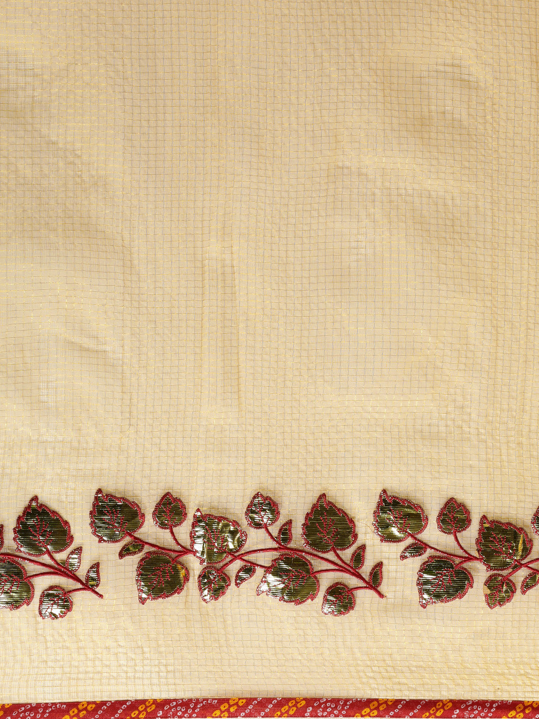 Beige Floral Gota Patti Work Kota Doria Saree