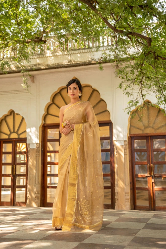 Beige Handcrafted Pure Kota Silk Saree