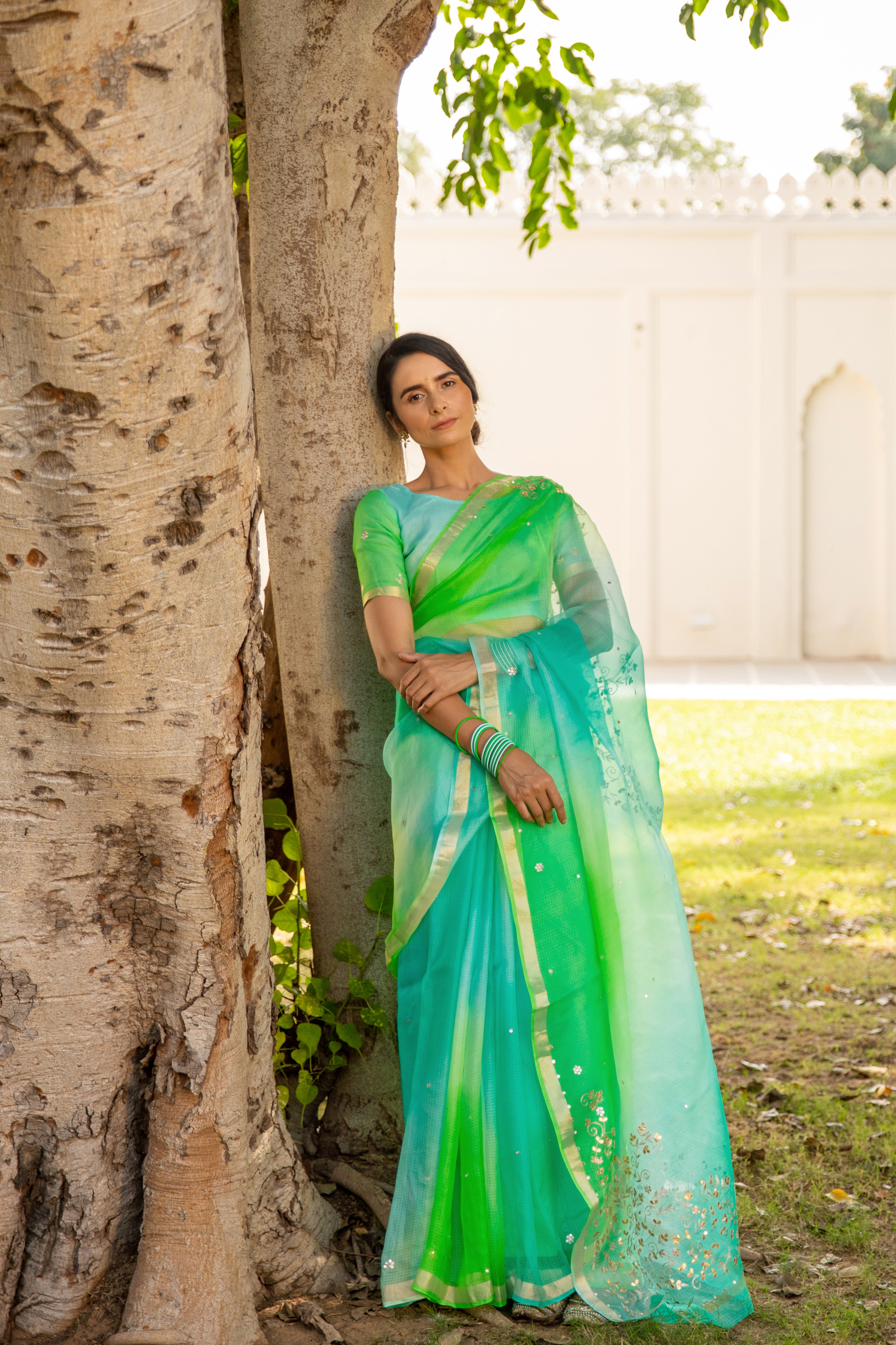 Tritpi Dimri In Shaded Peacock Pure Kota Silk Handcrafted Saree