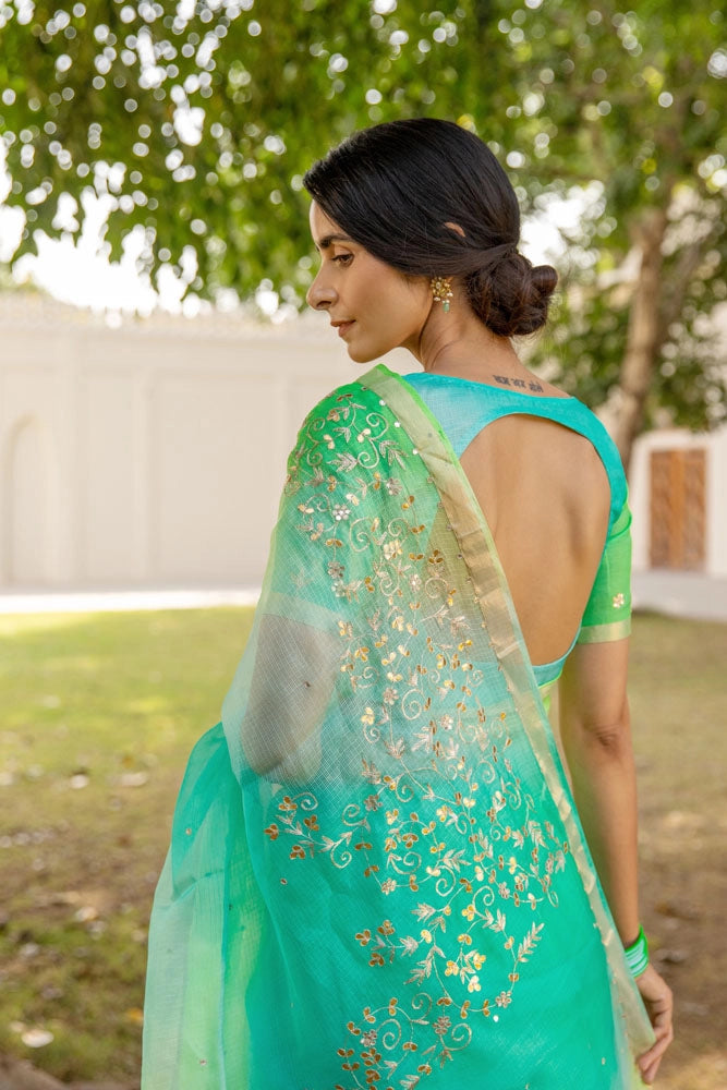 Tritpi Dimri in Shaded Peacock Pure Kota Silk Handcrafted Saree