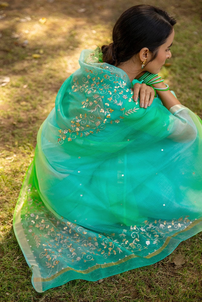 Tritpi Dimri in Shaded Peacock Pure Kota Silk Handcrafted Saree