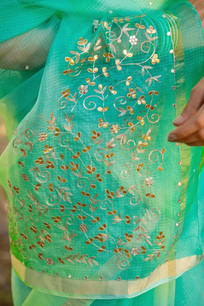 Tritpi Dimri in Shaded Peacock Pure Kota Silk Handcrafted Saree
