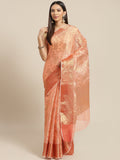 Peach Handwoven Zari Work Kota Doria Silk Saree