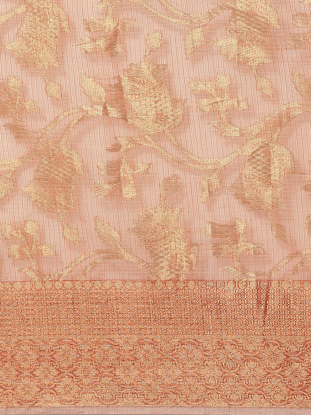 Peach Handwoven Zari Work Kota Doria Silk Saree