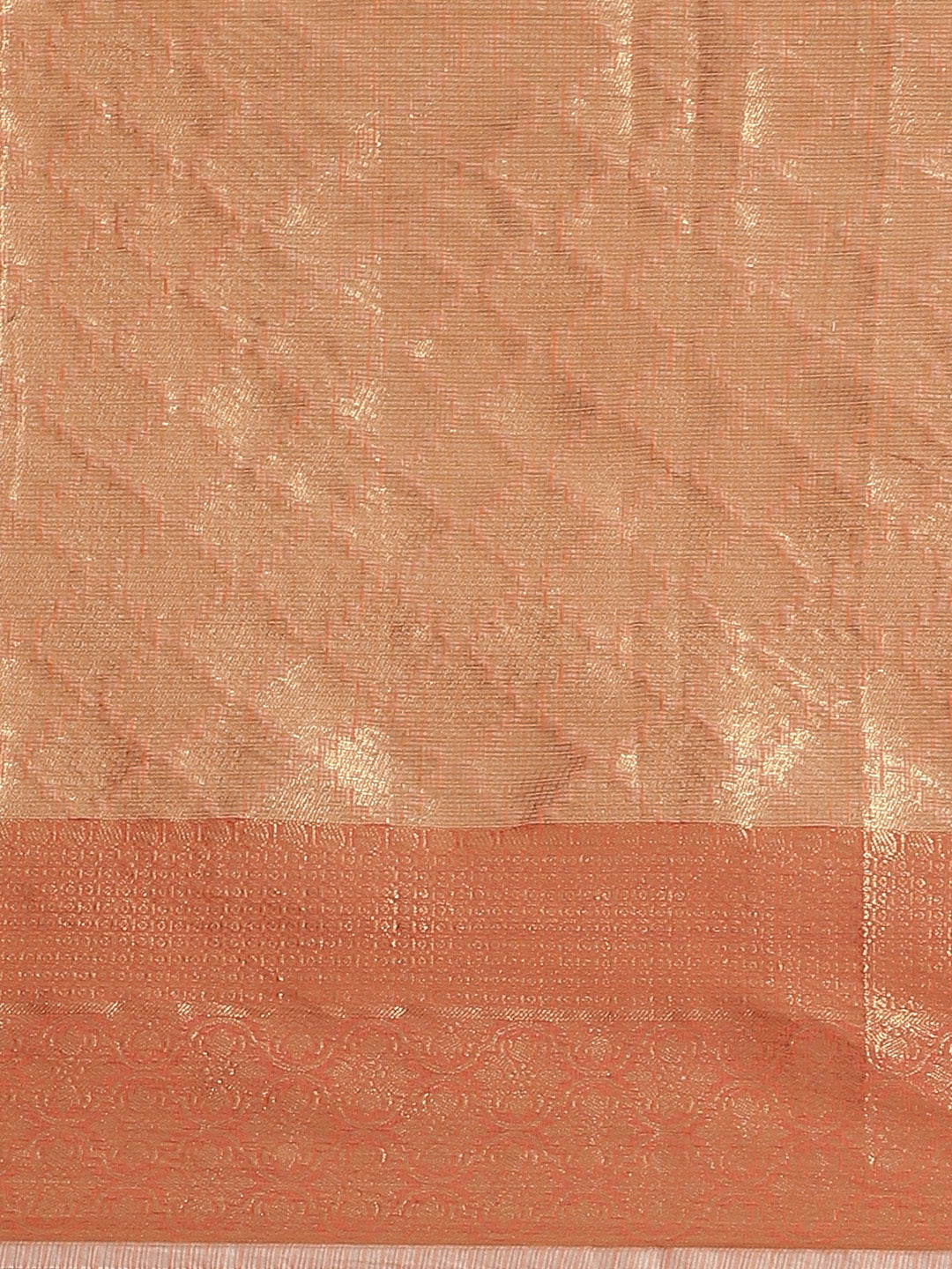 Peach Handwoven Zari Work Kota Doria Silk Saree