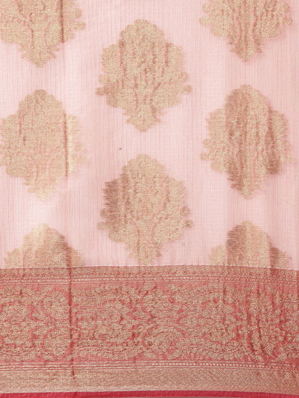 Pink  Kota Doria Zari Silk Saree