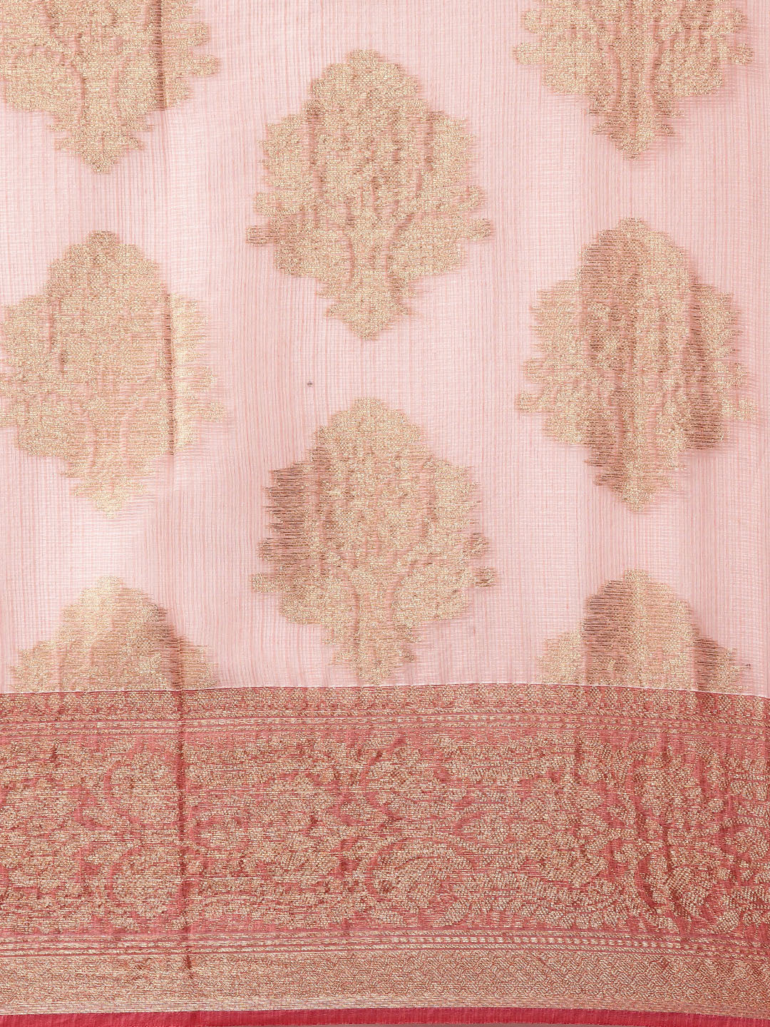 Pink  Kota Doria Zari Silk Saree