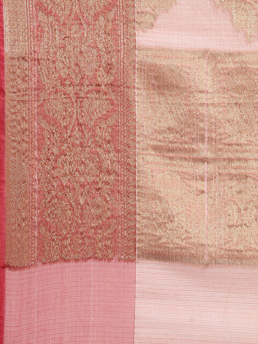 Pink  Kota Doria Zari Silk Saree