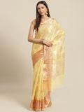 Yellow Kota Doria Zari Silk Saree
