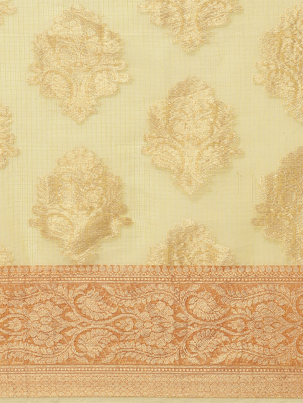 Yellow Kota Doria Zari Silk Saree