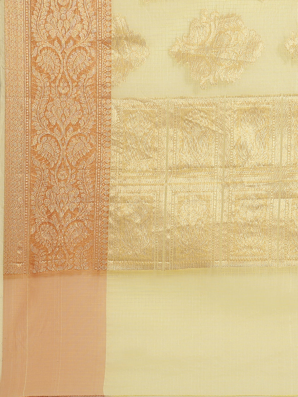 Yellow Kota Doria Zari Silk Saree