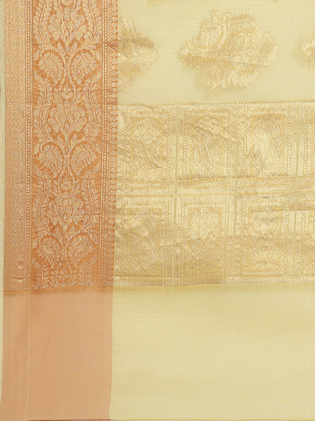 Yellow Kota Doria Zari Silk Saree
