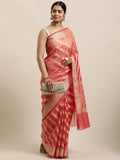 Peach Zari Work Kota Doria Silk Saree