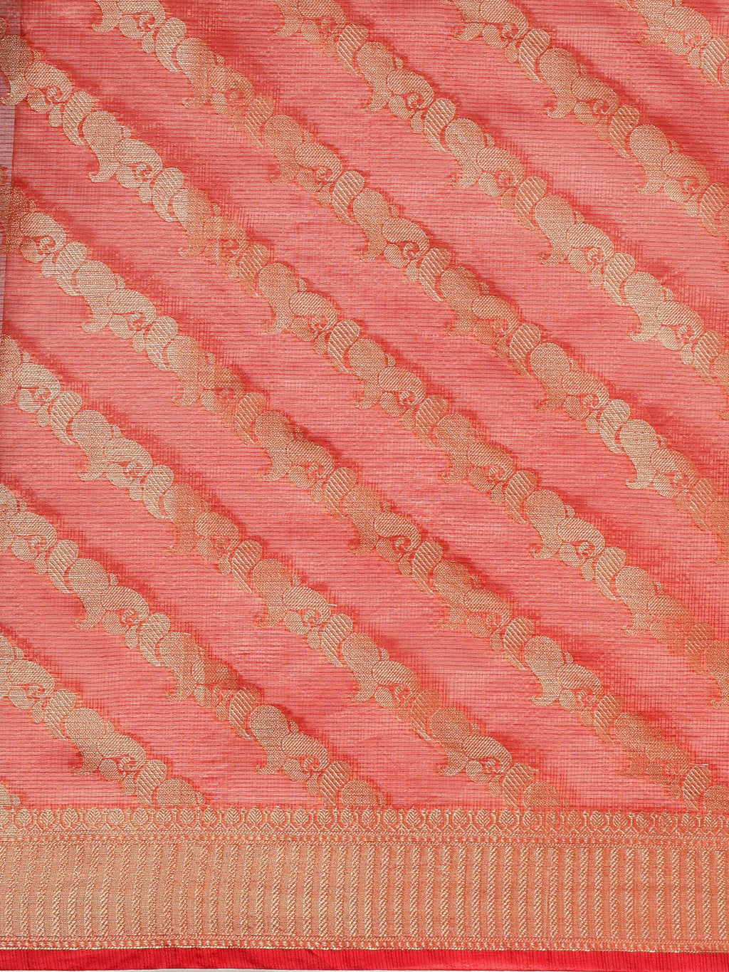 Peach Zari Work Kota Doria Silk Saree
