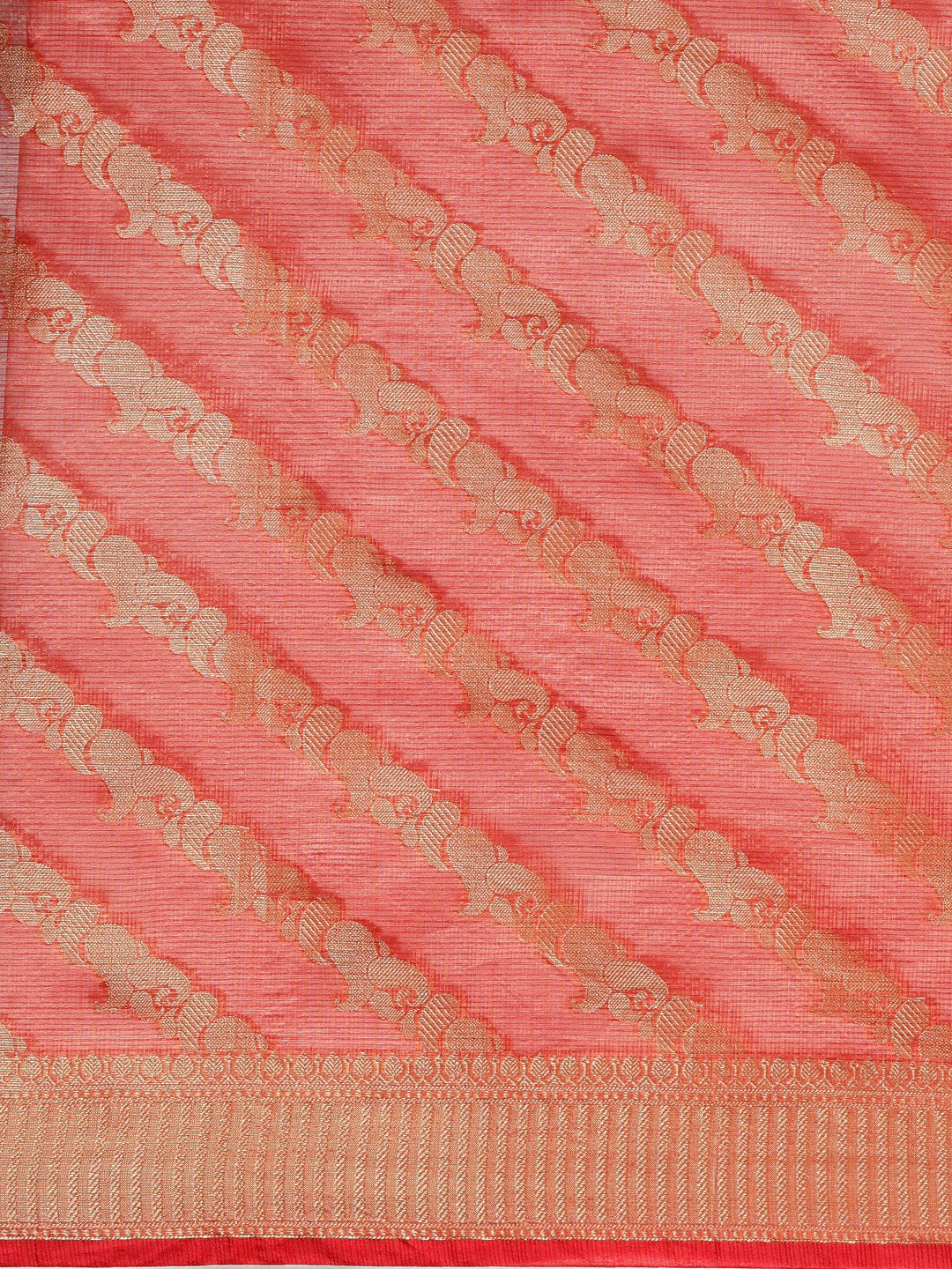 Peach Zari Work Kota Doria Silk Saree