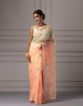 Cream And  Peach Shaded Handcrafted Gota Jaal Pure Kota Silk  Saree