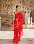 Red Hand Embroidered Gota Patti Pure Kota Silk Mothra Saree