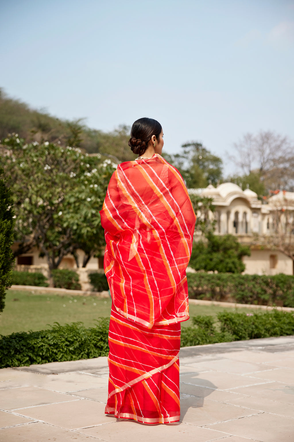 Red Orange Pure Kota Silk Hand Dyed Leheriya Saree