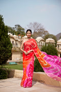 Multicolor Pure Kota Silk Hand Dyed Leheriya Saree