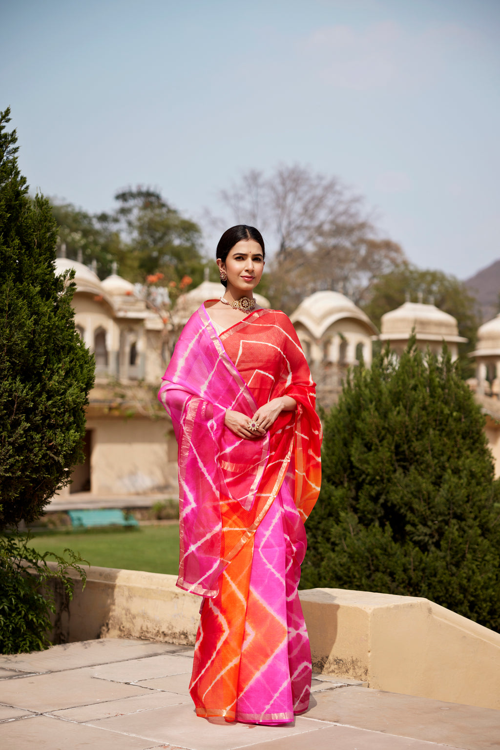 Multicolor Pure Kota Silk Hand Dyed Leheriya Saree