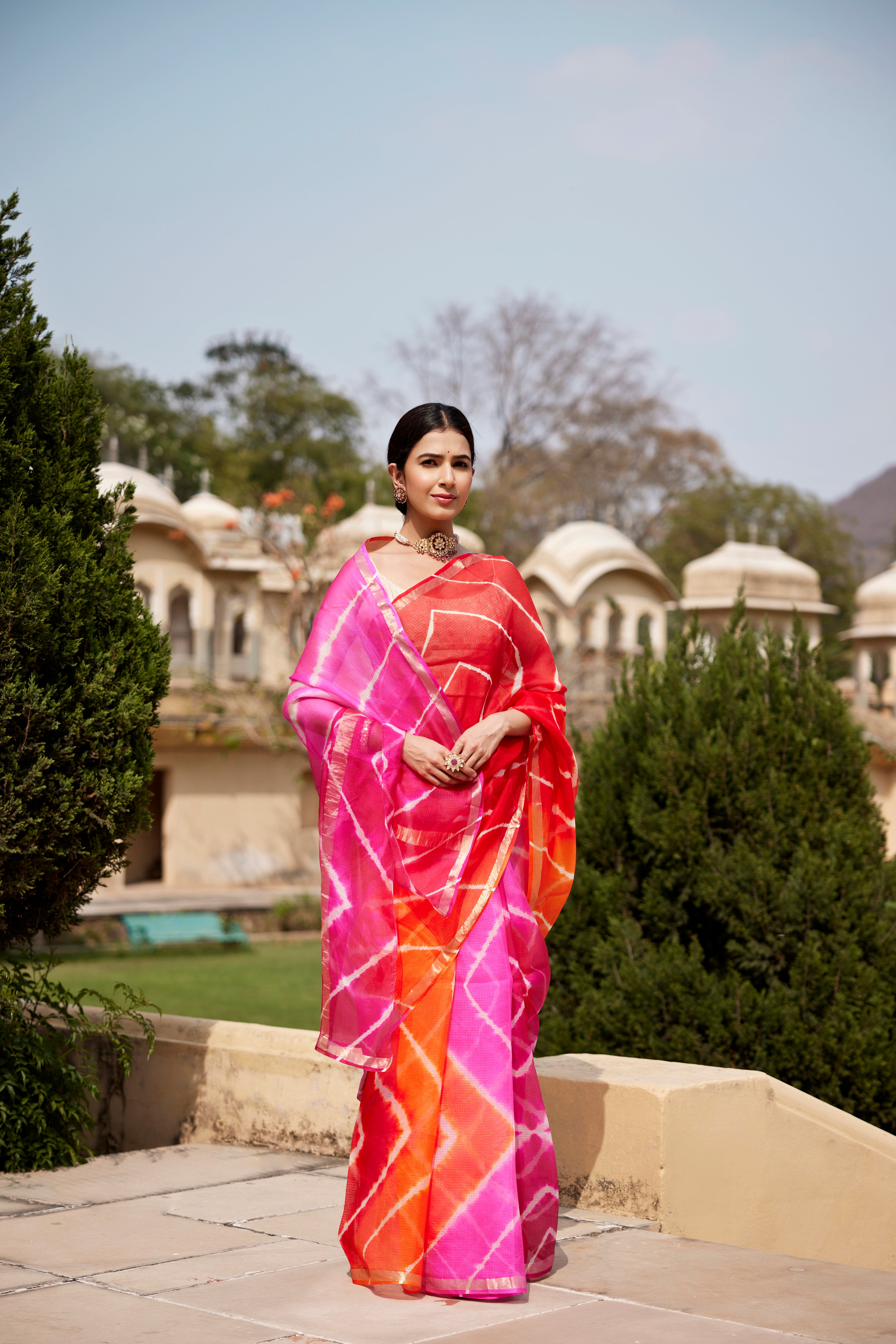 Multicolor Pure Kota Silk Hand Dyed Leheriya Saree
