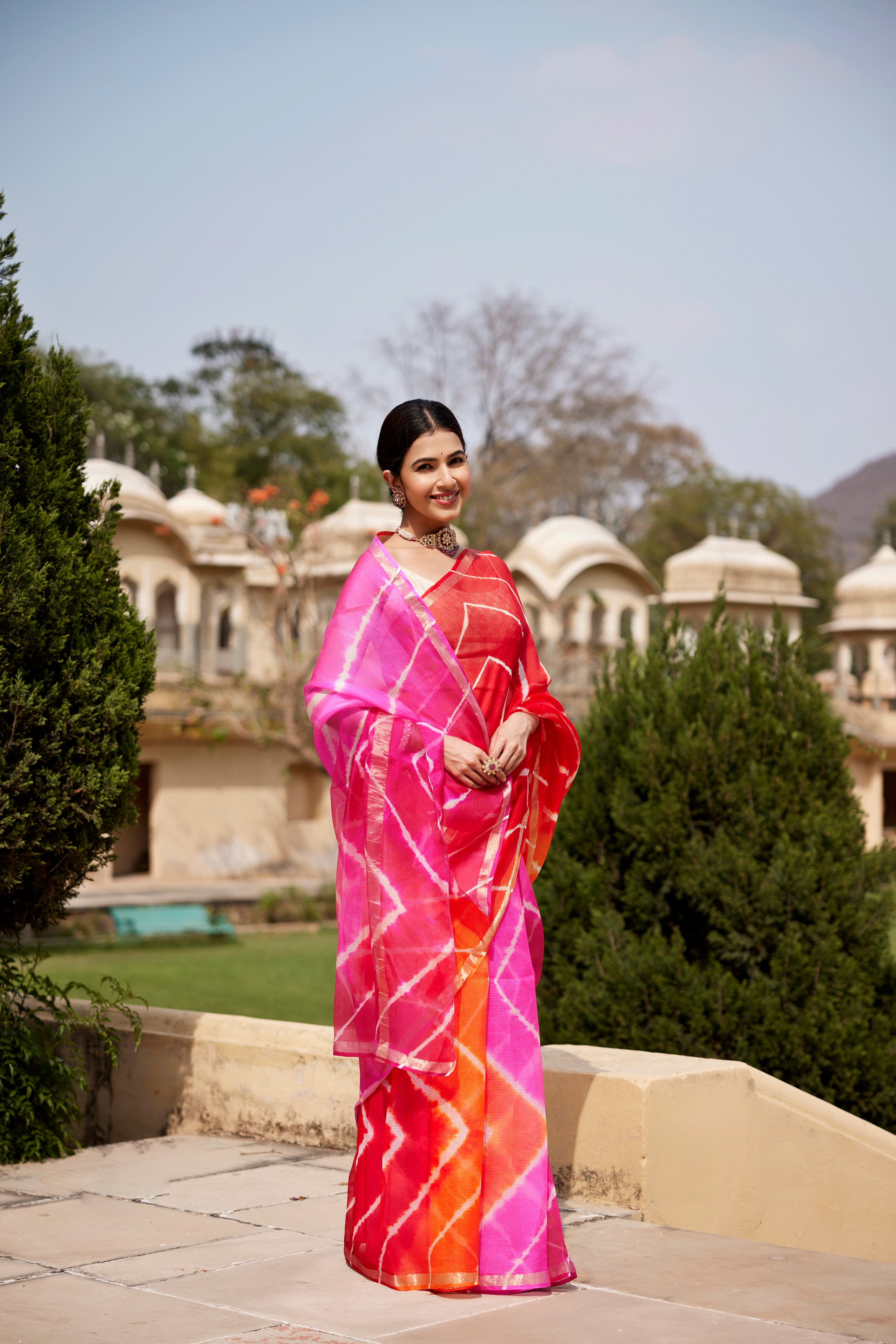 Multicolor Pure Kota Silk Hand Dyed Leheriya Saree