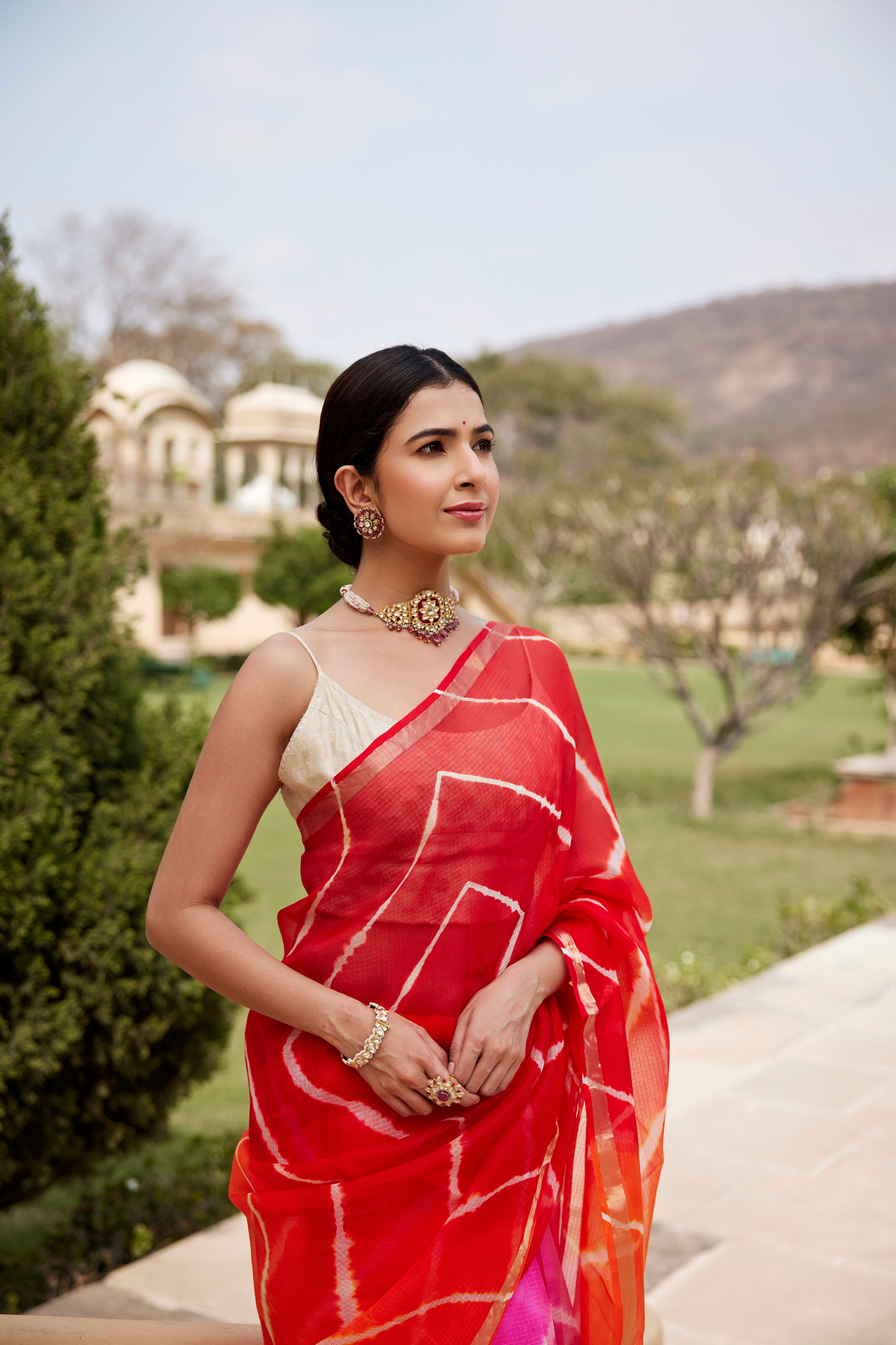 Multicolor Pure Kota Silk Hand Dyed Leheriya Saree