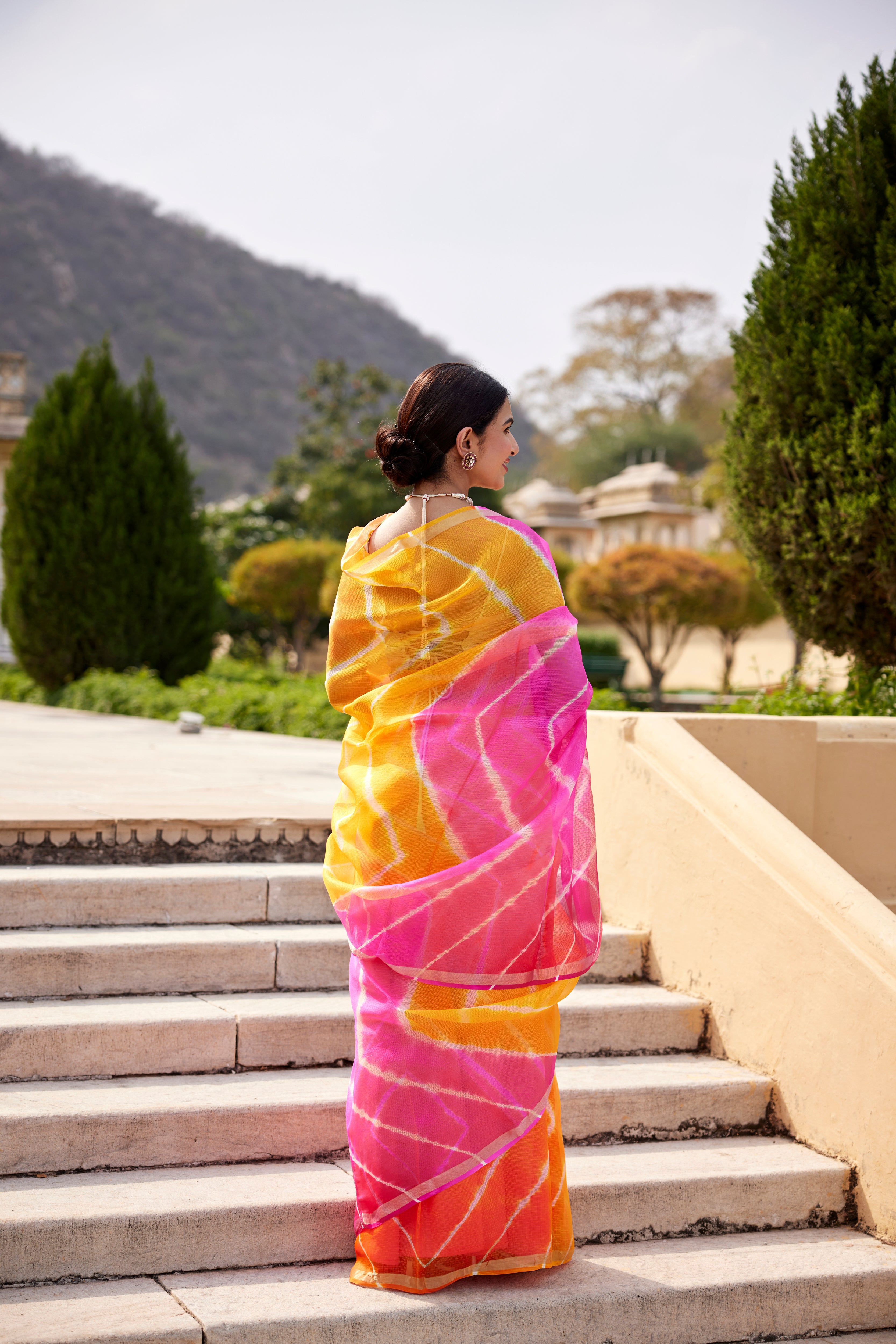 Multicolor Pure Kota Silk Hand Dyed Leheriya Saree