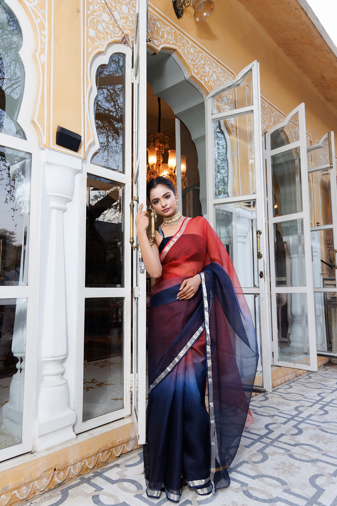 Maroon-Dark Blue Pure Kota Silk Hand Dyed Saree