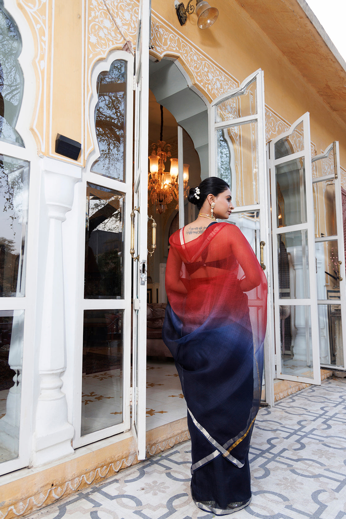 Maroon-Dark Blue Pure Kota Silk Hand Dyed Saree