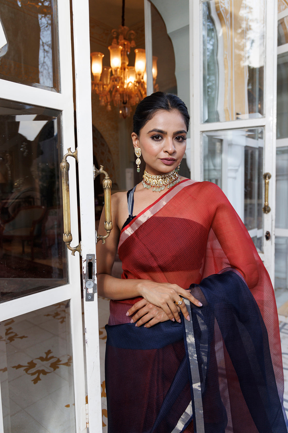 Maroon-Dark Blue Pure Kota Silk Hand Dyed Saree