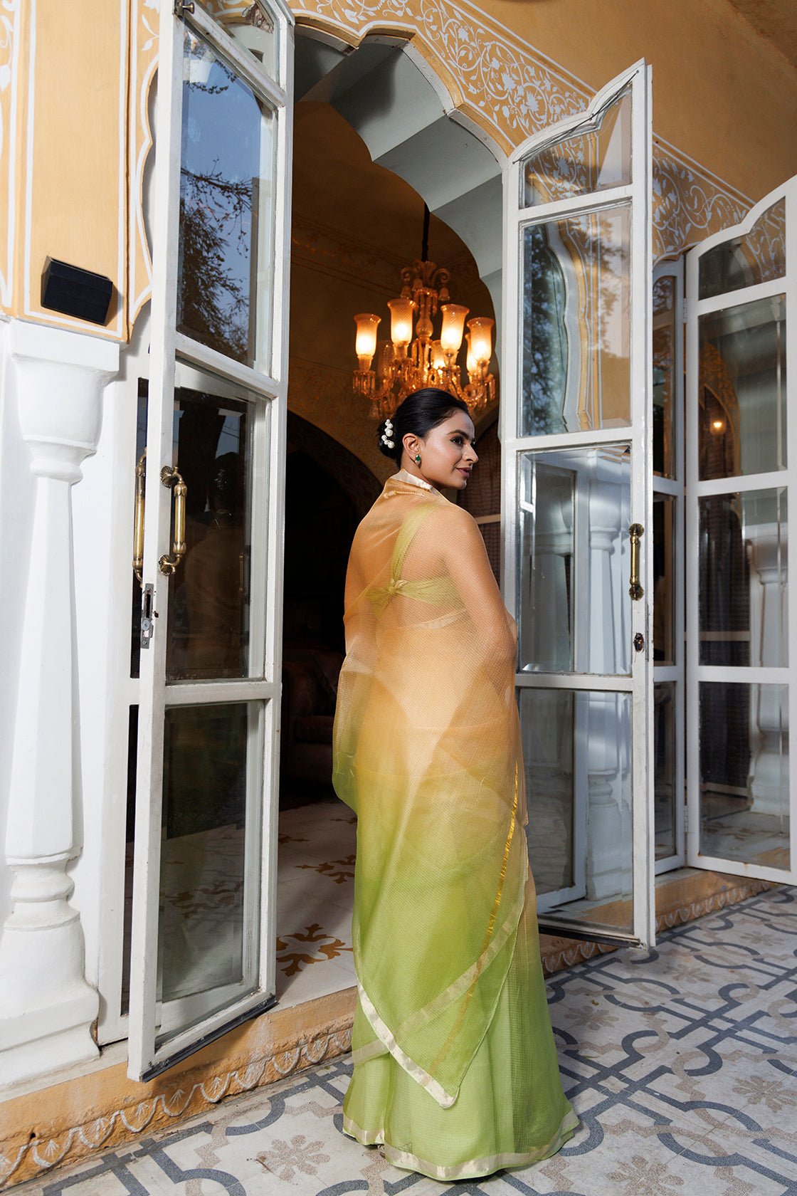 Green-Beige Pure Kota Silk Hand Dyed Saree