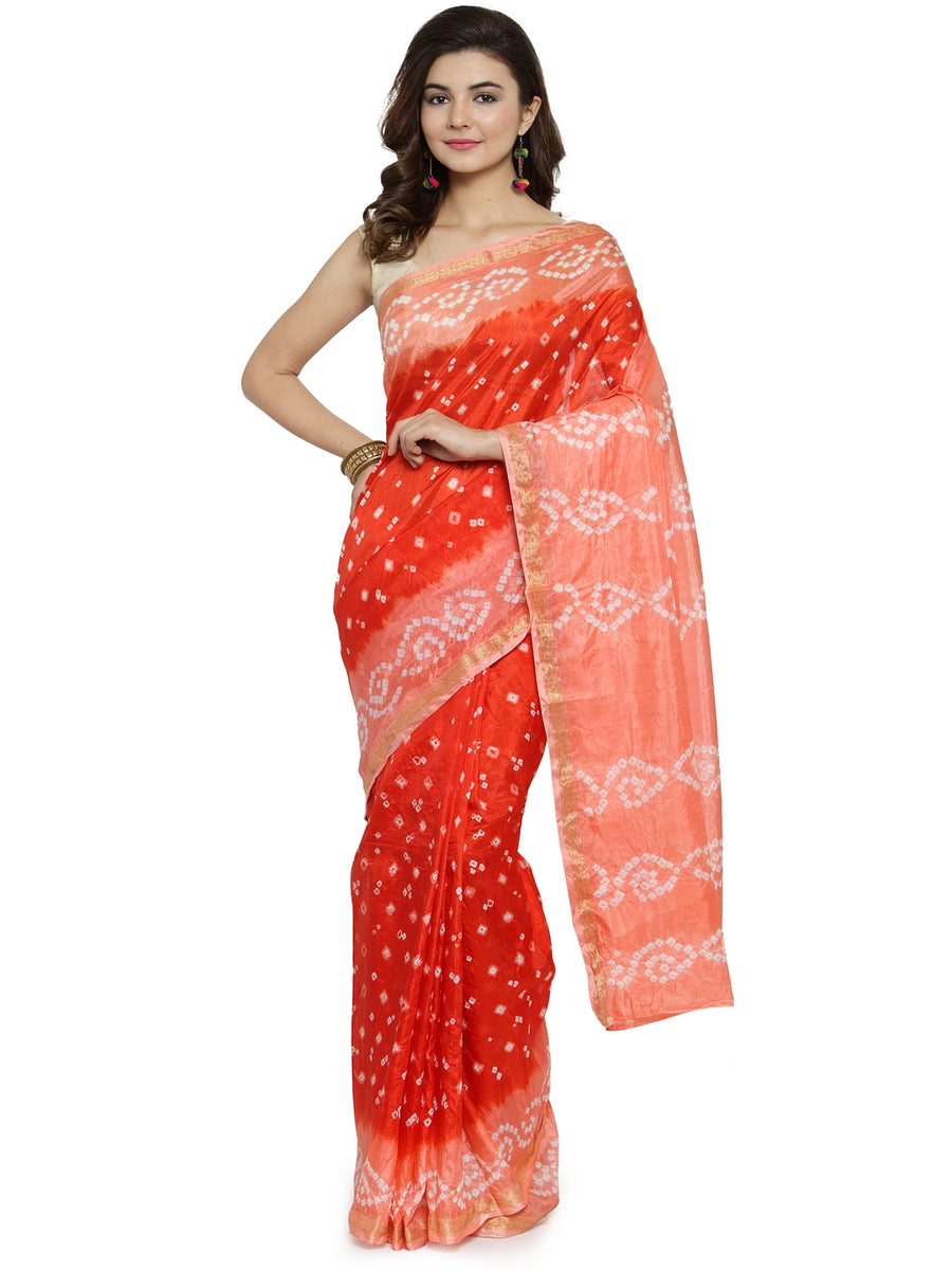 Orange Bandhani Printed Art Silk Saree