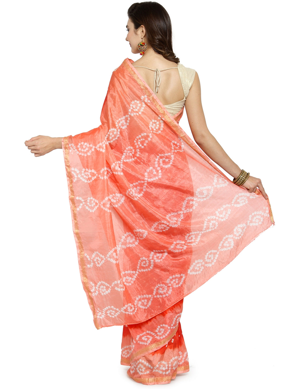 Orange Bandhani Printed Art Silk Saree