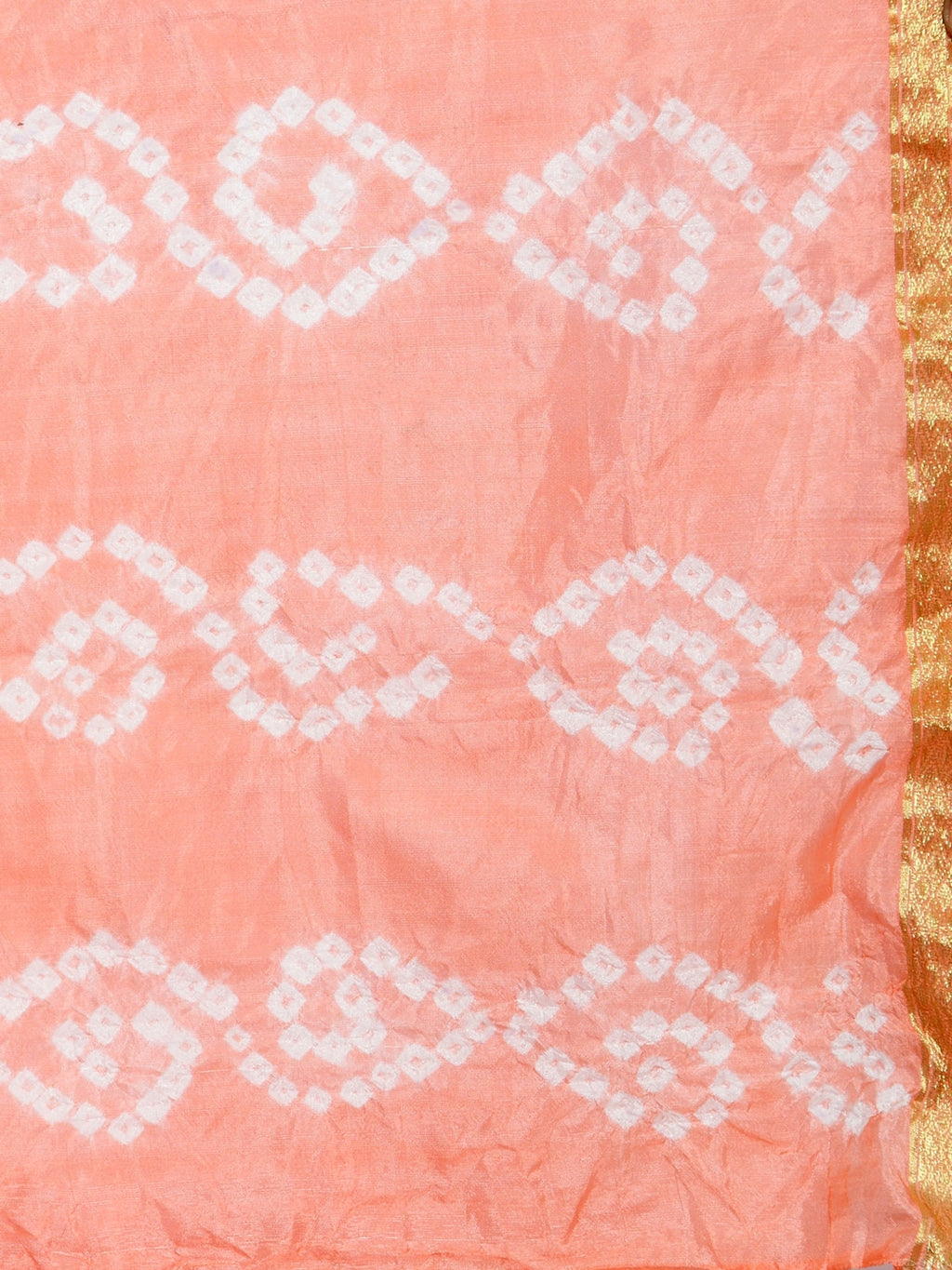 Orange Bandhani Printed Art Silk Saree
