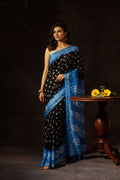 Black & Blue Bandhani Printed Art Silk Saree