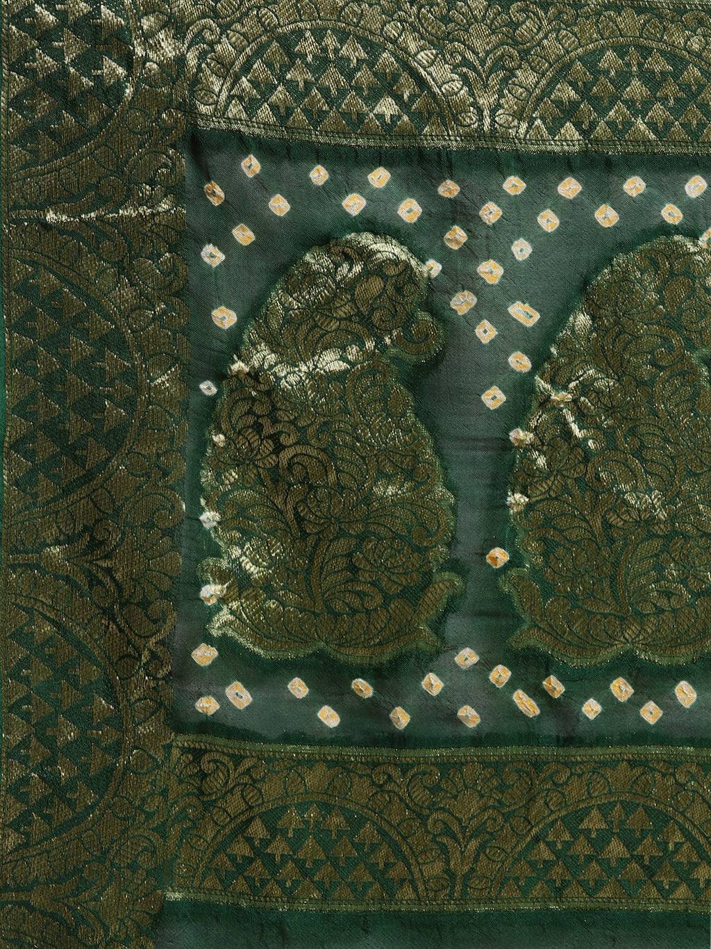 Green Hand Dyed Bandhani Silk Saree