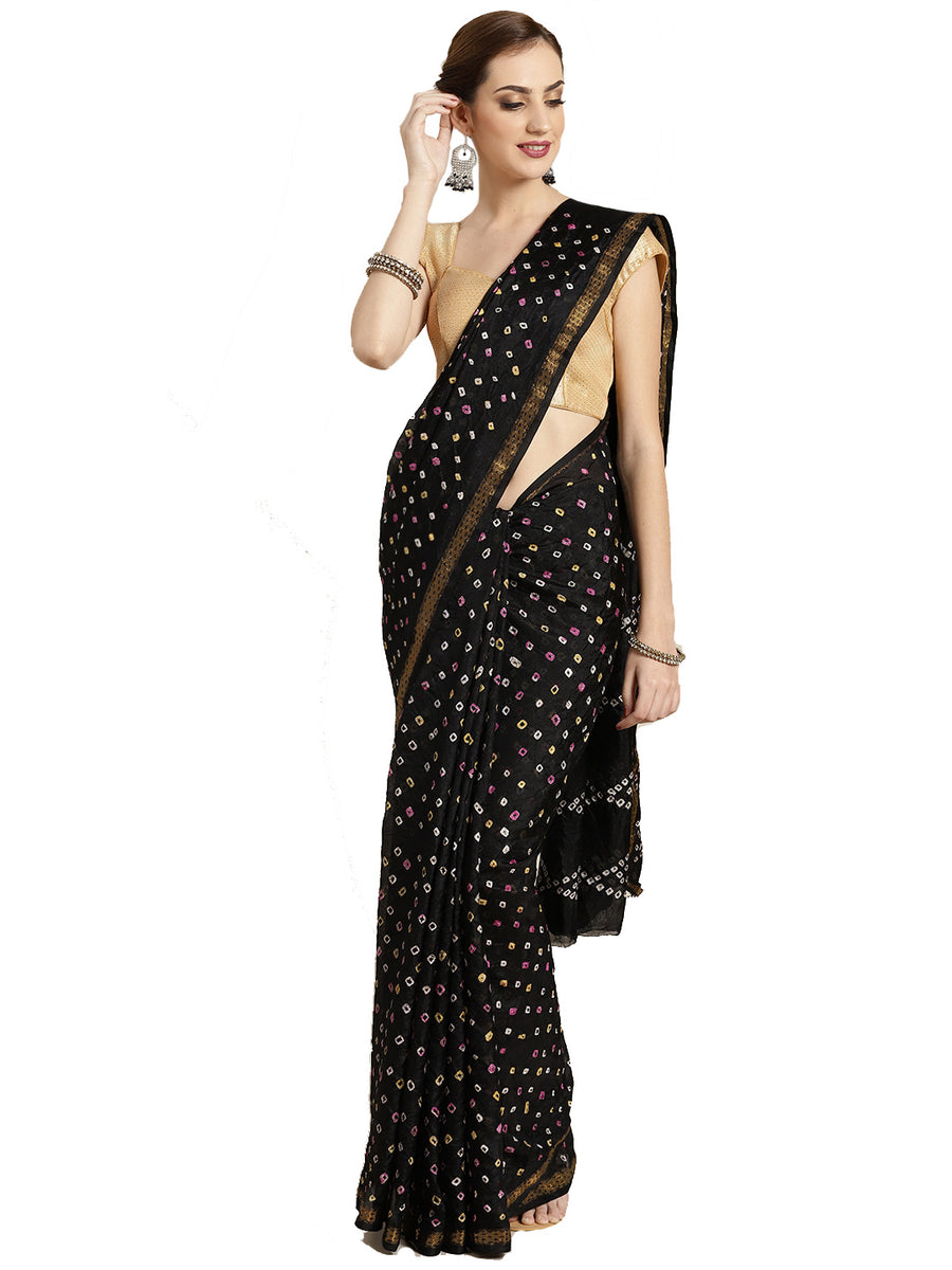 Black Bandhani Printed Art Silk Saree