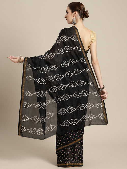 Black Bandhani Printed Art Silk Saree