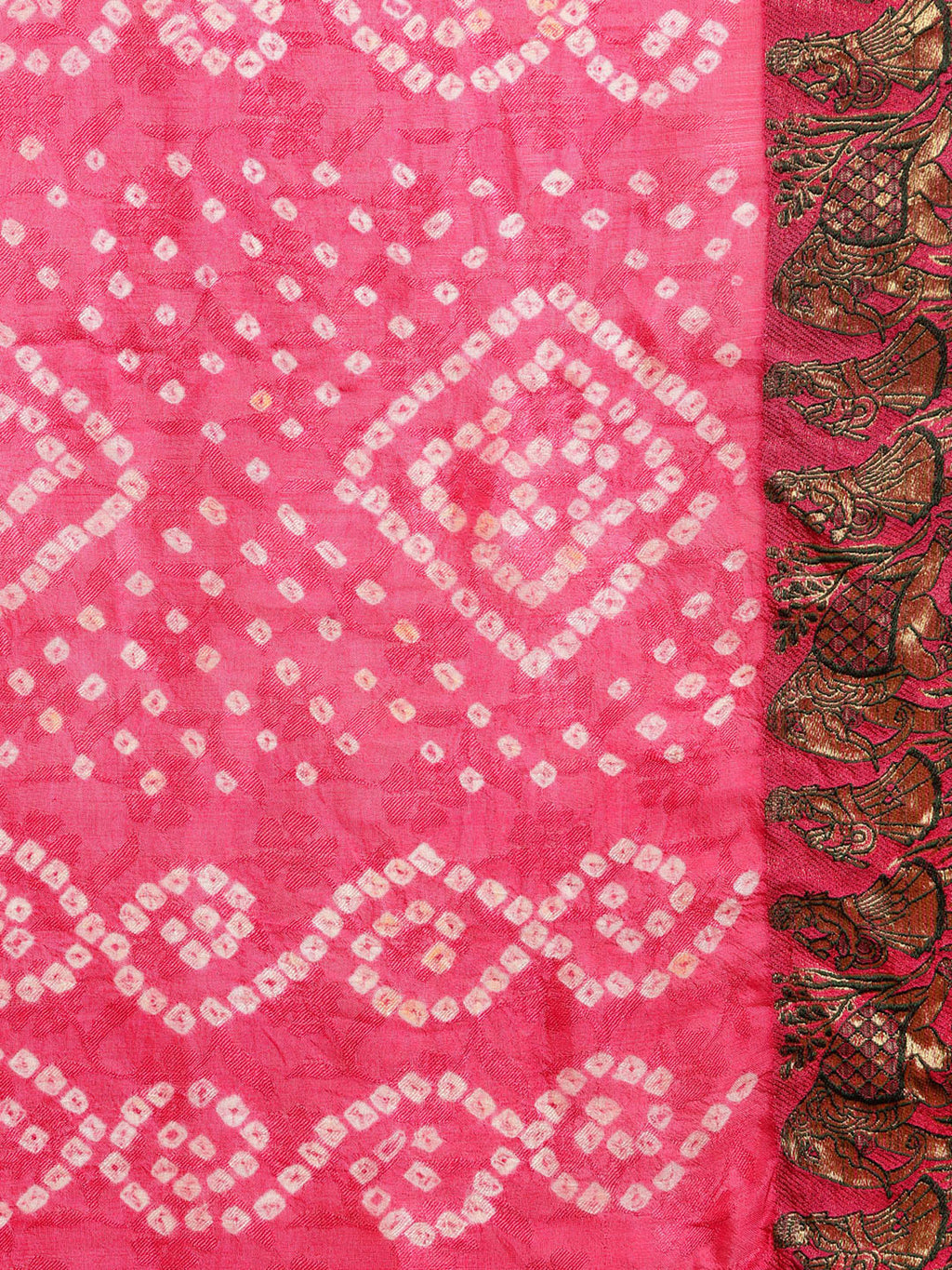 Black & Pink Hand Dyed Bandhani Silk Sustainable Saree