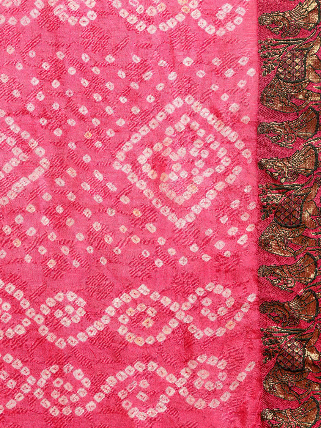 Black & Pink Hand Dyed Bandhani Silk Sustainable Saree