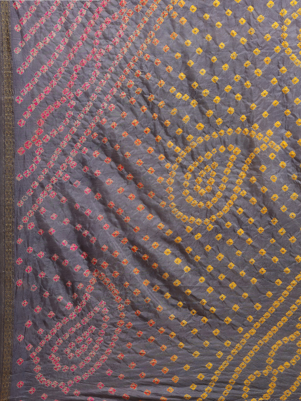Grey Printed Bandhani Zari Work Art Silk Saree