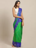Green & Blue Printed Bandhani Zari Work Art Silk Saree